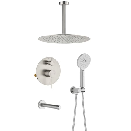Kibi Circular Pressure Balanced Ceiling Mounted 3-Function Shower System w Rough In Valve Brushed Nickel KSF409BN